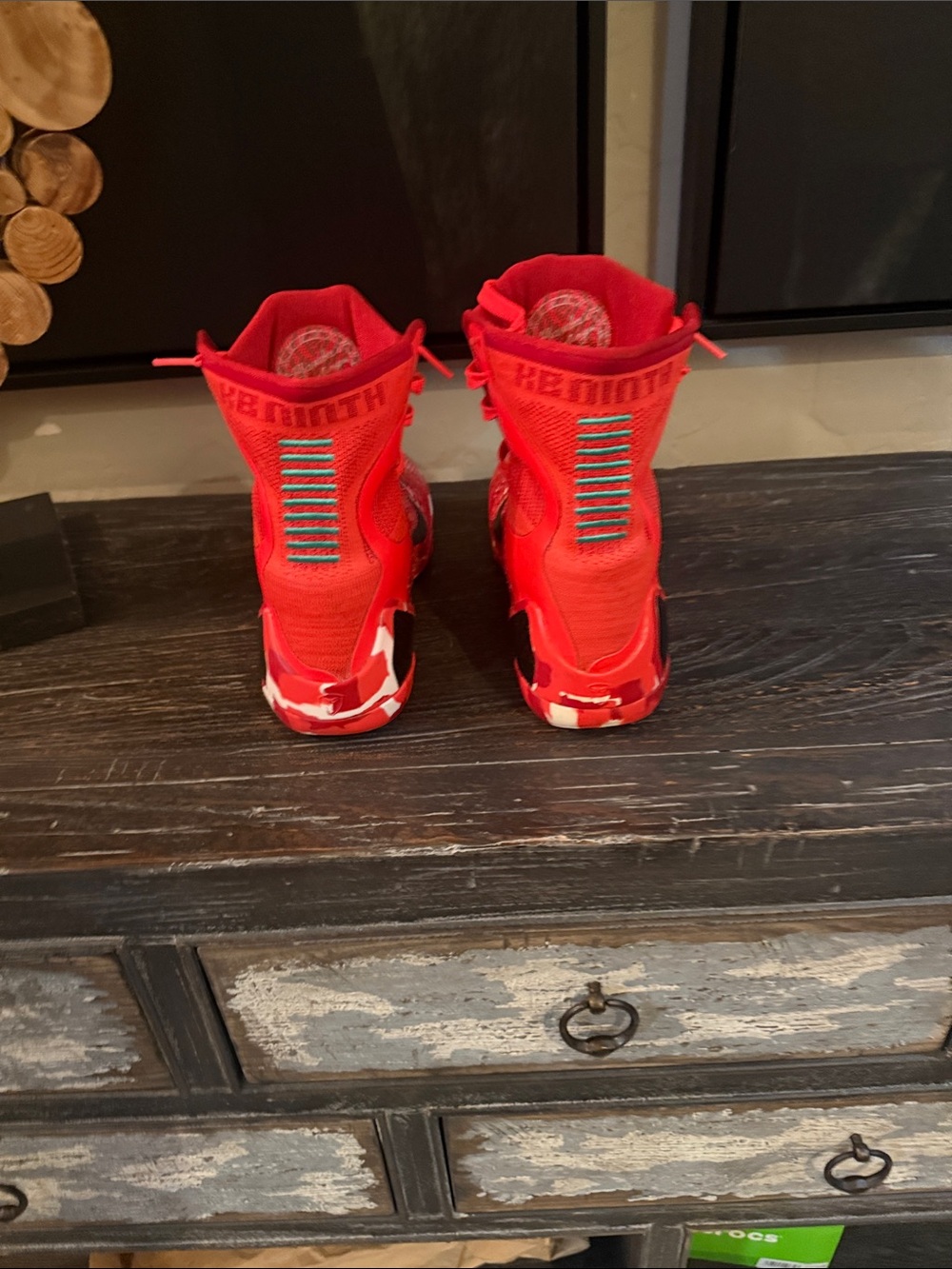 Nike Kids Red High-Top Basketball Sneakers with Black Swoosh - Picture 4 of 5